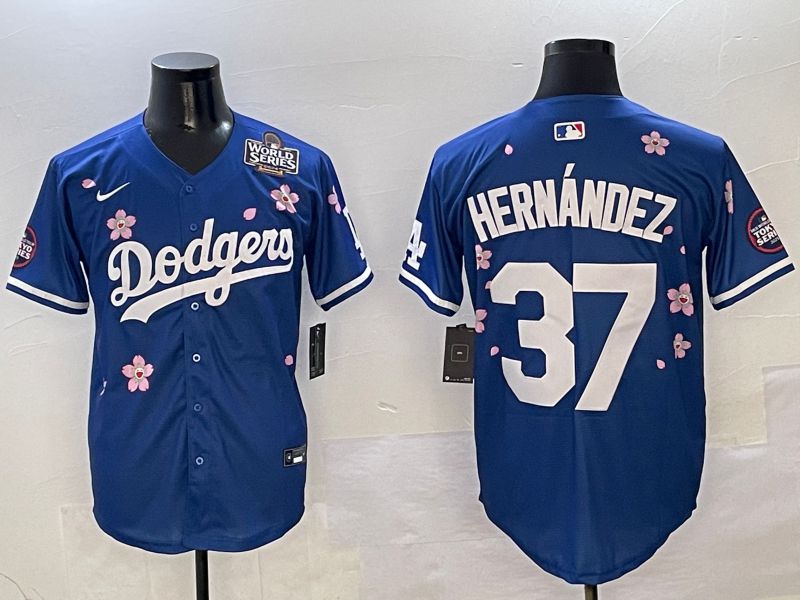Men Los Angeles Dodgers #37 Hernandez Blue Sakura Edition 2025 Nike MLB Jersey style 6